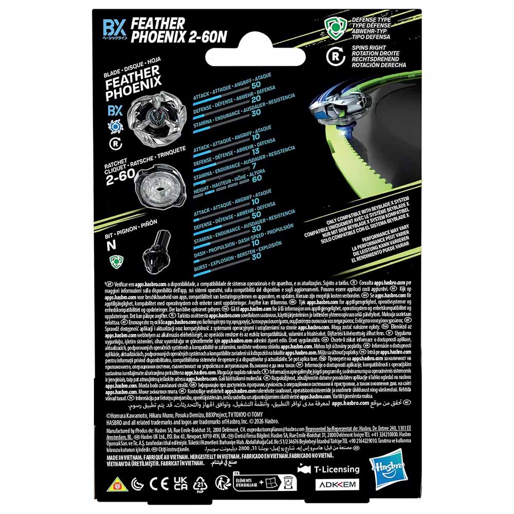 Hasbro Beyblade X, Trottola Con Lanciatore, Feather Phoenix 2-60N