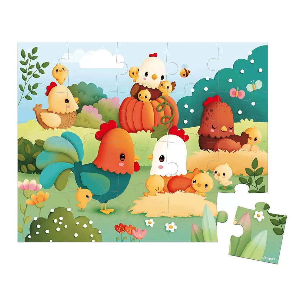 Janod Puzzle Per Bambini In Valigetta Rettangolare 20 Pz, Benvenuti Nell'Aia