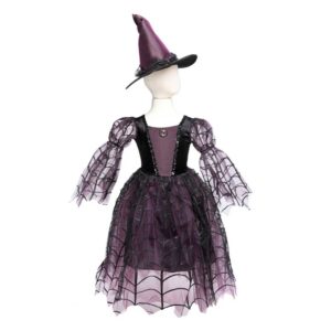 Great Pretenders Vestito da Strega Ragno Amethyst con Cappello, Taglia Elasticizzata 3-4 Anni