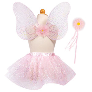Great Pretenders Set Tutu Con Ali e Bacchetta Magica Crazy for Daises, Taglia Elasticizzata 4-6 anni