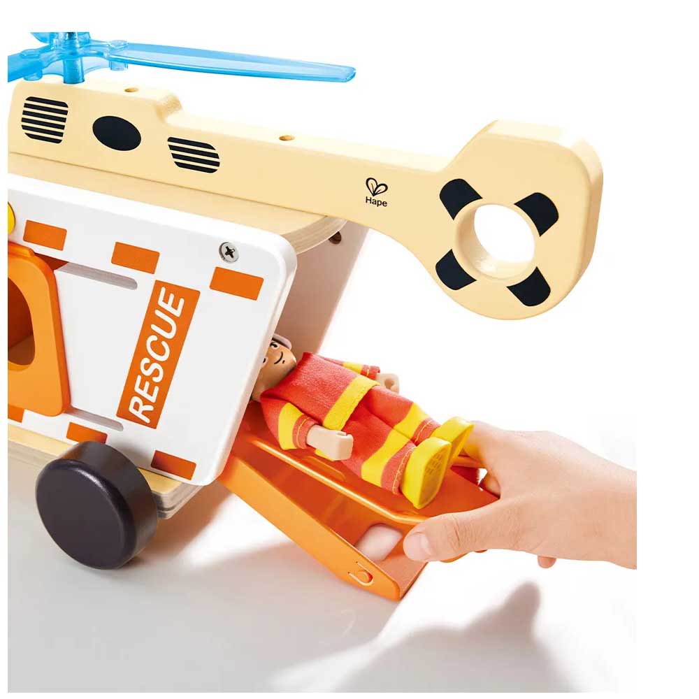 Hape Elicottero di Soccorso In Legno con Verricello e Personaggio