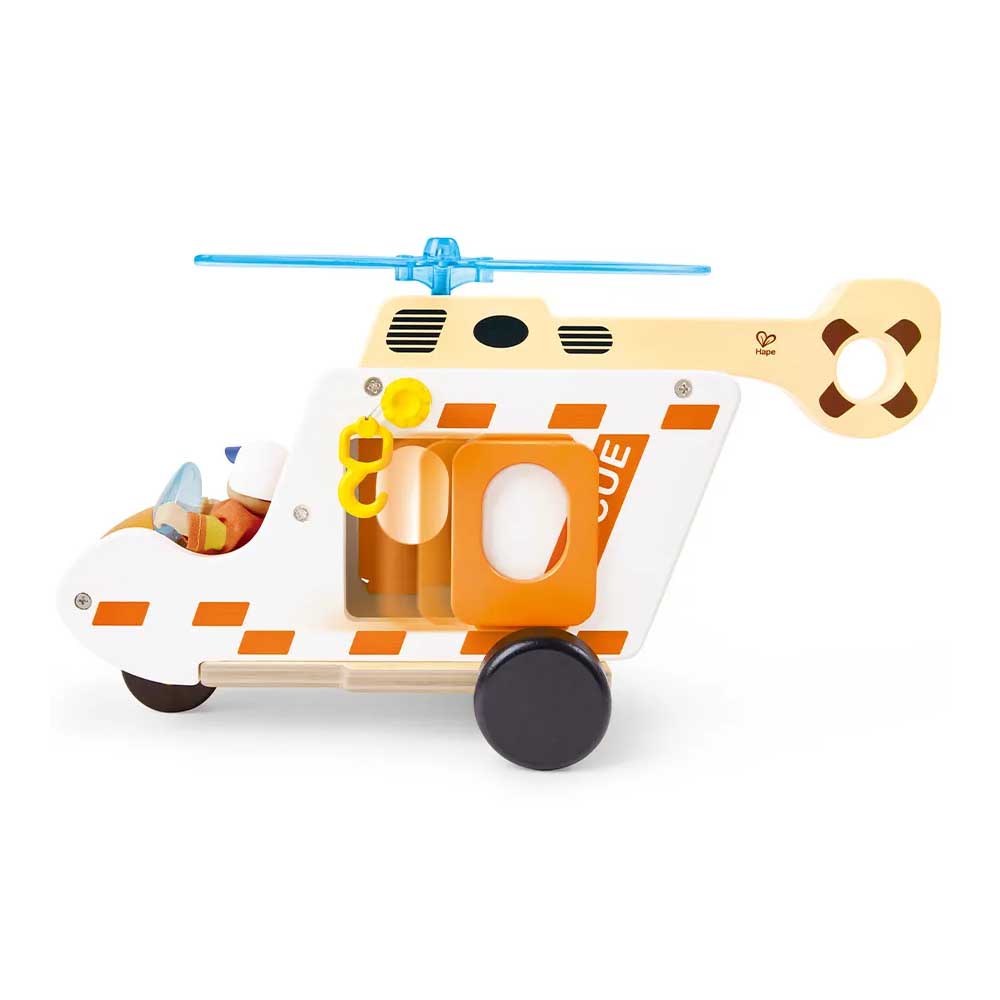 Hape Elicottero di Soccorso In Legno con Verricello e Personaggio