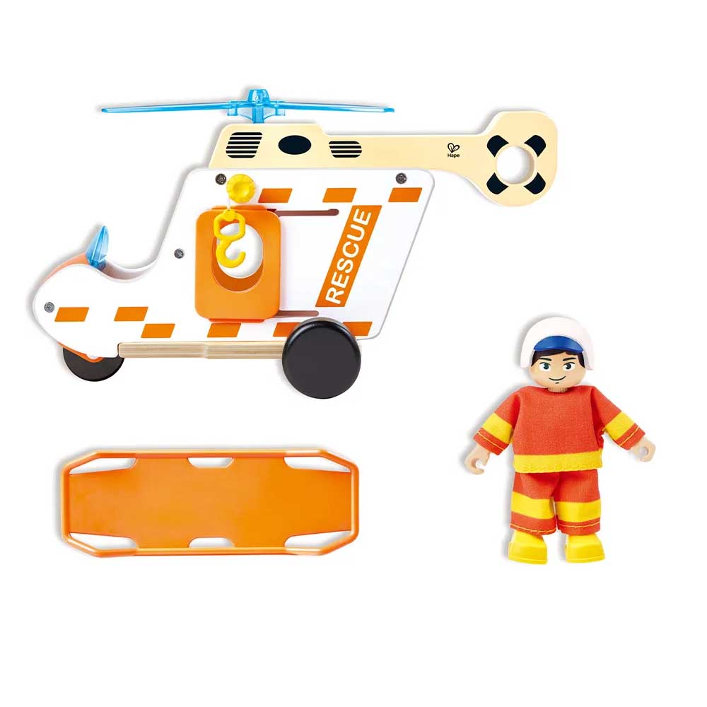 Hape Elicottero di Soccorso In Legno con Verricello e Personaggio