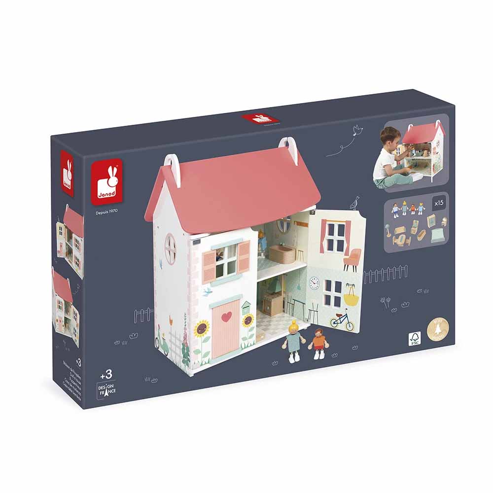 Janod Casa Delle Bambole In Legno Con Arredi e Famiglia