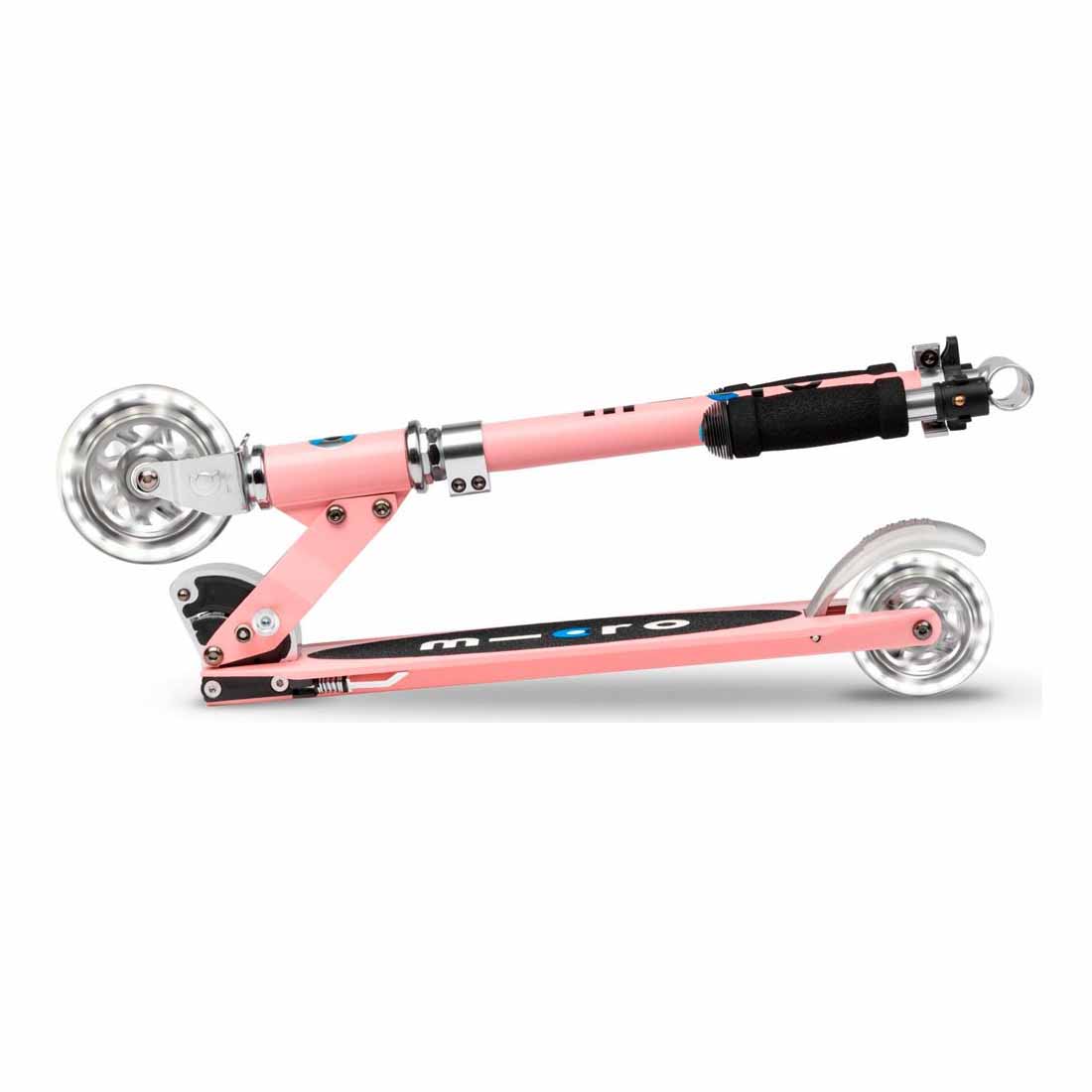 Micro Monopattino Pieghevole, Portata 100Kg, Sprite Led Rosa Neon