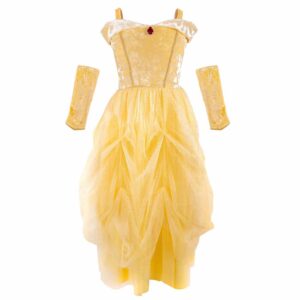 Great Pretenders, Abito Belle Giallo Vellutato Con Scaldabraccia, Taglia Elasticizzata 7-8 Anni