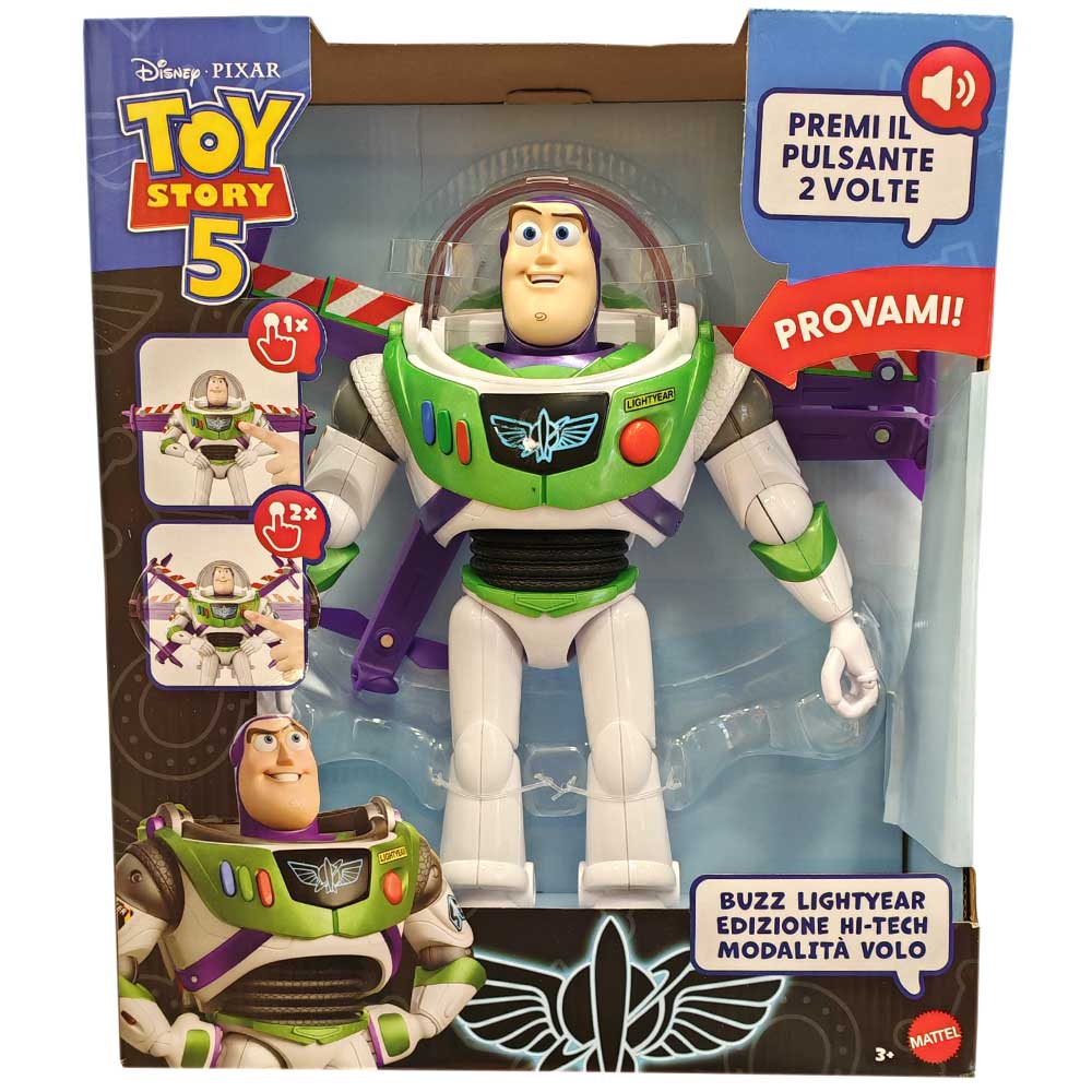 Mattel Toy Story 5, Buzz Lightyear Hi-Tech, Action Figure Interattiva con Modalità Volo + 35 Frasi In Italiano