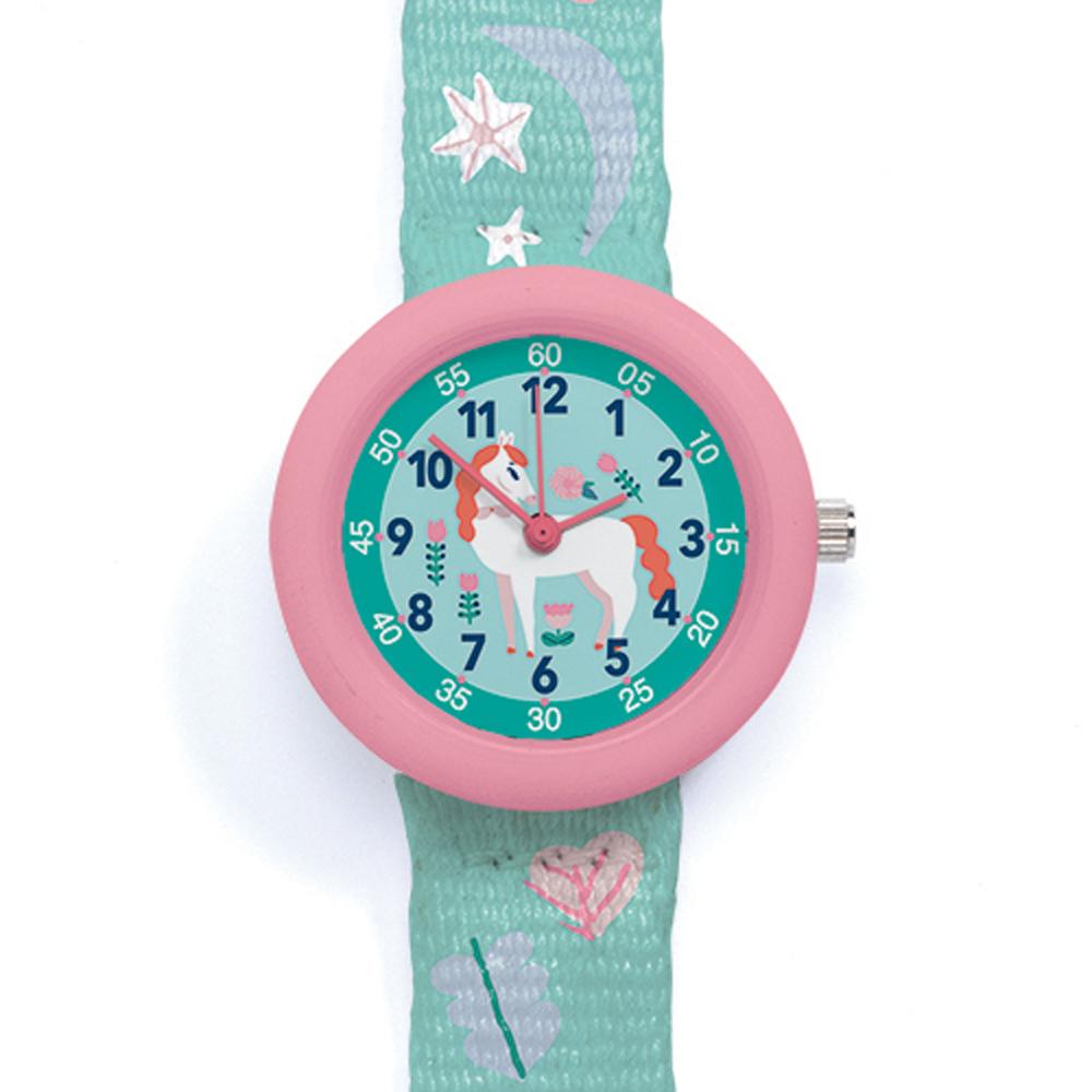 Djeco Orologio Da Polso Per Bambini Dai 3 Anni, Cassa Rosa Cavallo