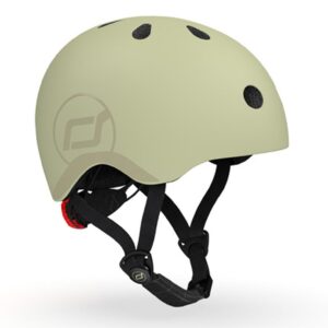Scoot And Ride, Casco Per Bambini Regolabile, Taglia S-M, 51-55 Cm, Luce Posteriore, Olive