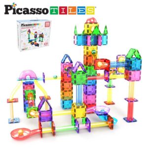 PicassoTiles Costruzione Magnetica 70 Pezzi, Pista Delle Biglie - Gioco STEM per Bambini
