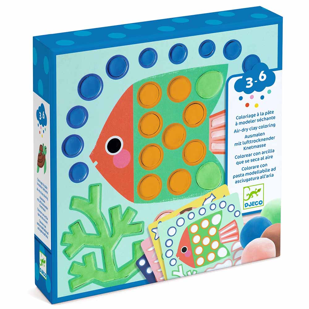 Djeco Kit Creativo Monelli dell’Oceano Colorare con Pasta Modellabile ad Asciugatura all’Aria