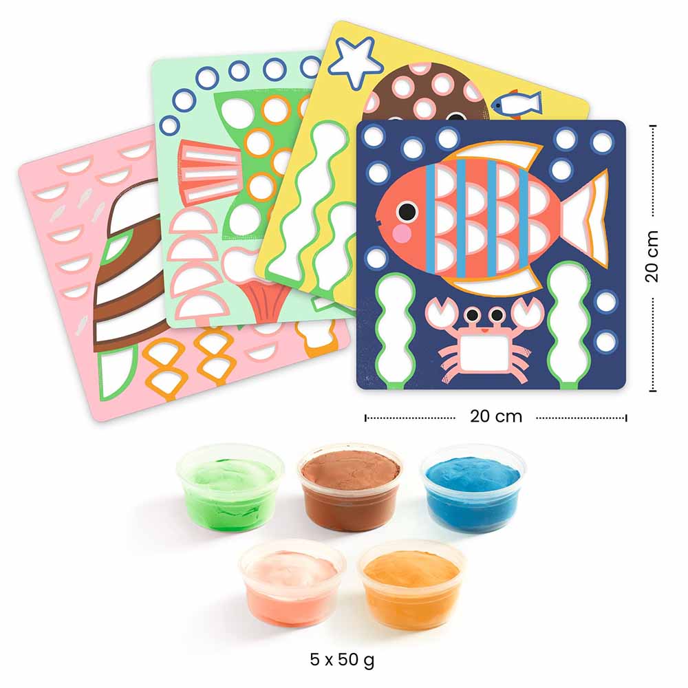 Djeco Kit Creativo Monelli dell’Oceano Colorare con Pasta Modellabile ad Asciugatura all’Aria