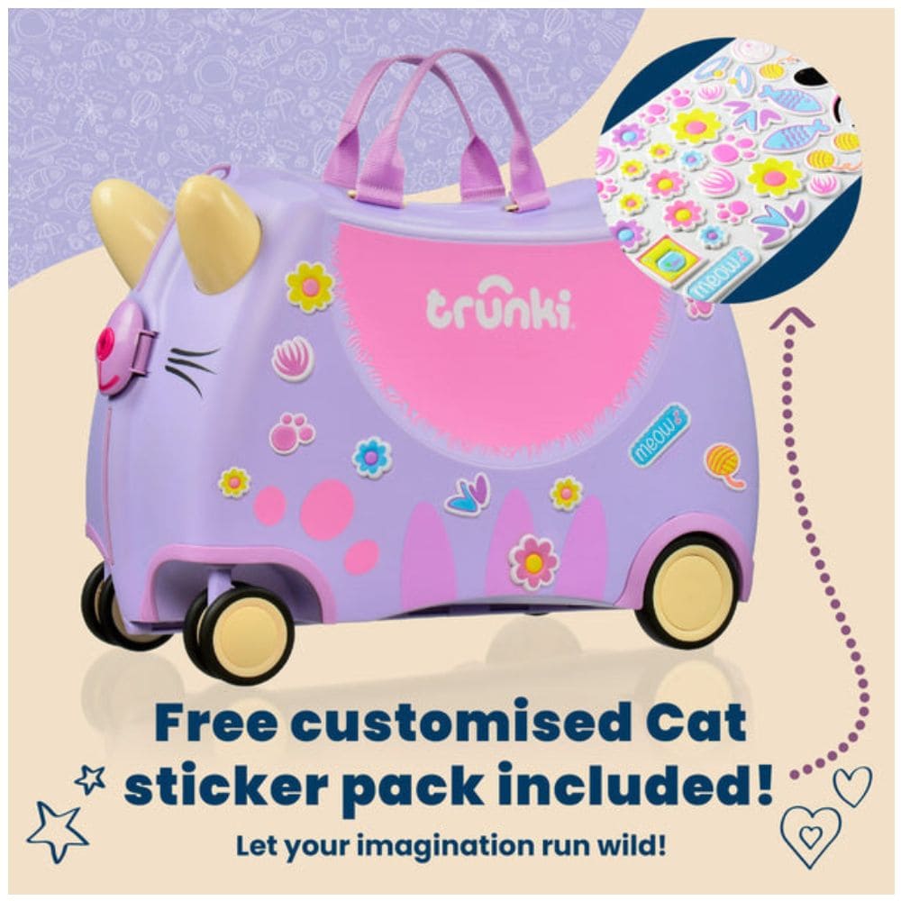 Trunki Valigia Cavalcabile Con Ruote Piroettanti 360, Lilla Cassie Cat