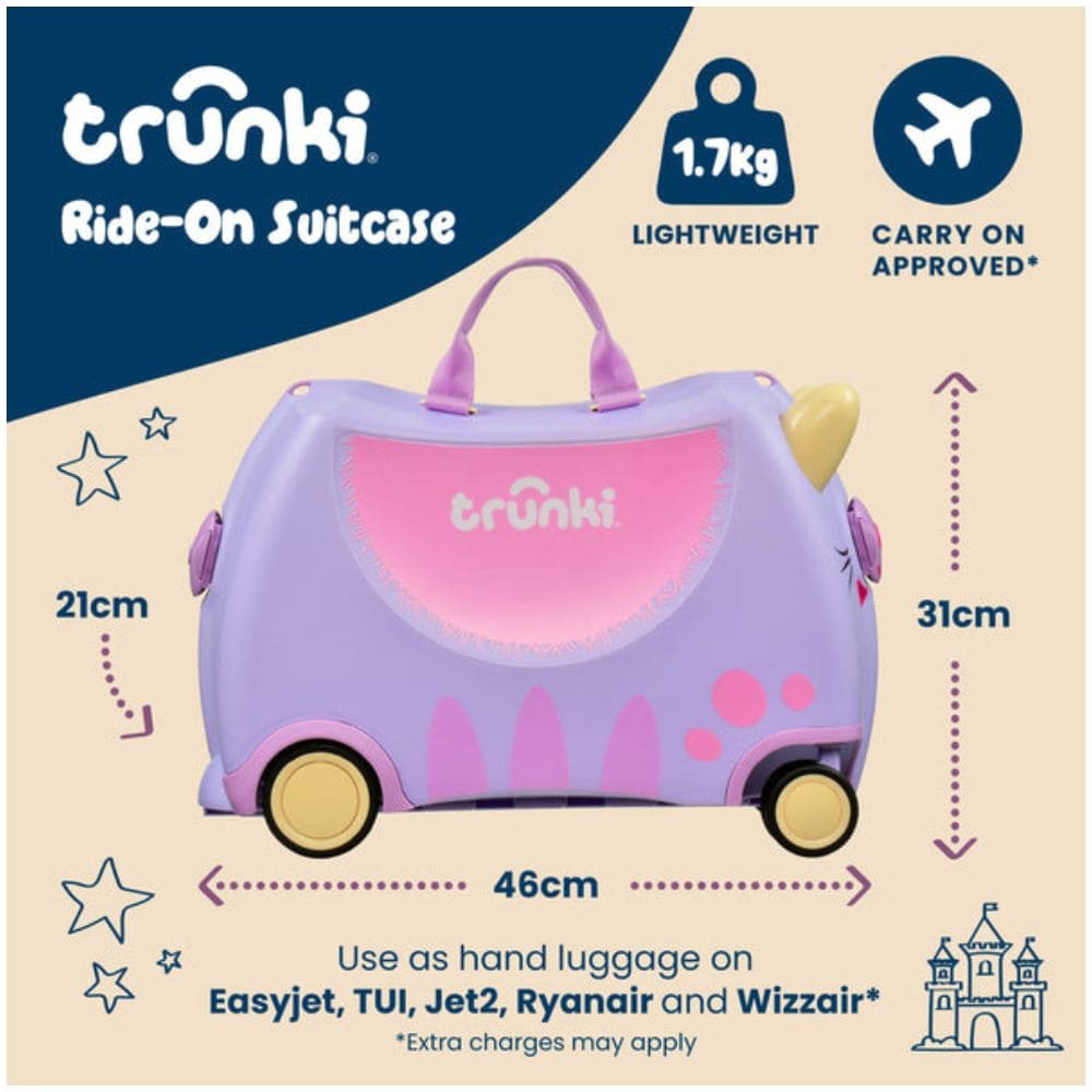 Trunki Valigia Cavalcabile Con Ruote Piroettanti 360, Lilla Cassie Cat