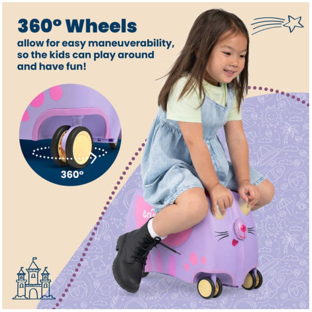 Trunki Valigia Cavalcabile Con Ruote Piroettanti 360, Lilla Cassie Cat