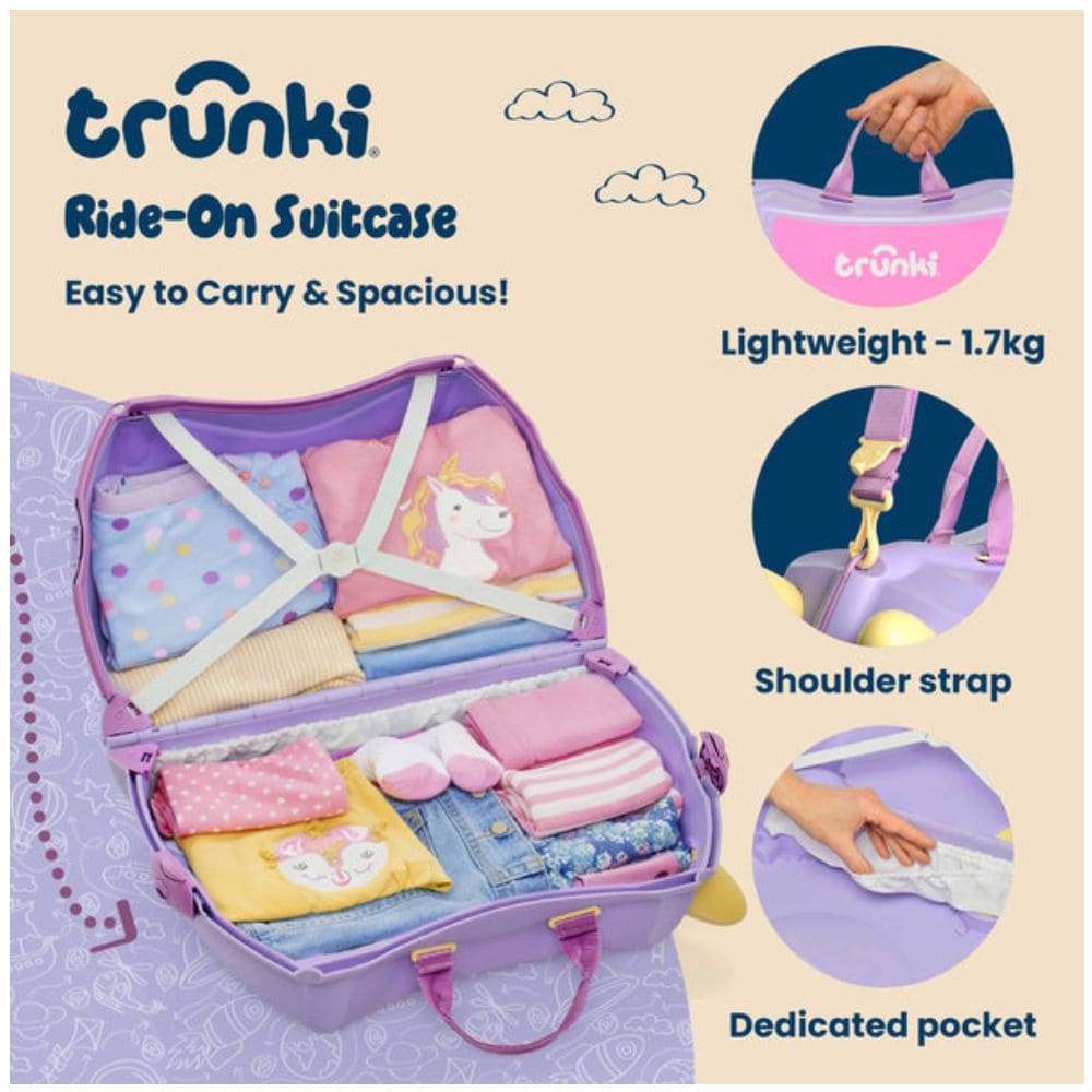 Trunki Valigia Cavalcabile Con Ruote Piroettanti 360, Lilla Cassie Cat