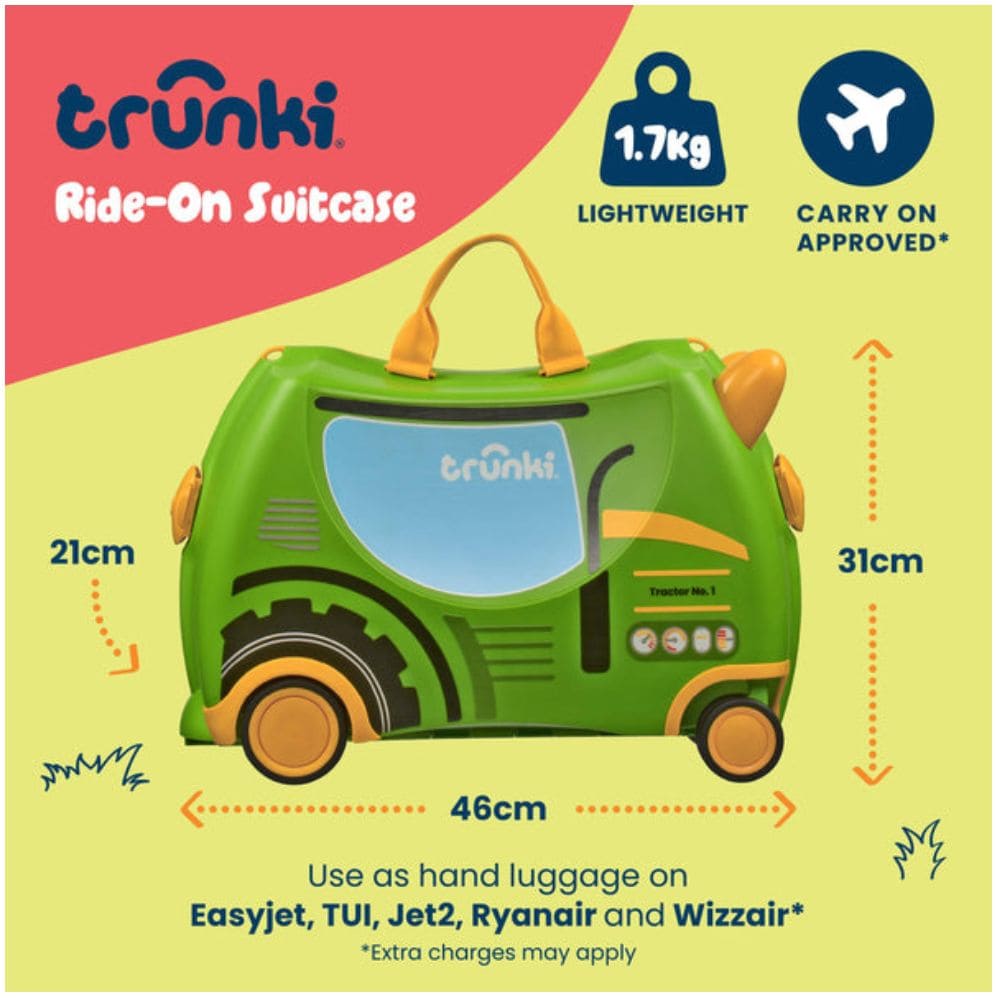 Trunki Valigia Cavalcabile Con Ruote Piroettanti 360, Verde Trattore