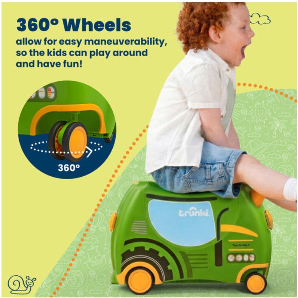 Trunki Valigia Cavalcabile Con Ruote Piroettanti 360, Verde Trattore