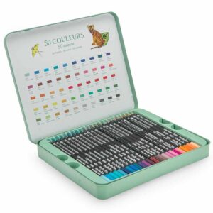 Moulin Roty, Scatola In Metallo 50 Matite Pastello Tout Autour Du Monde