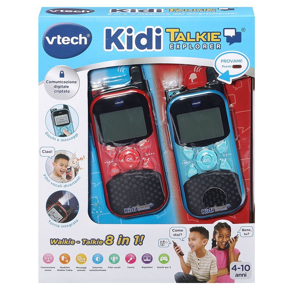 Vtech, Kidi Talkie Explorer Nuovi Walkie-Talkie 8 in 1 Con Schermo e Torcia