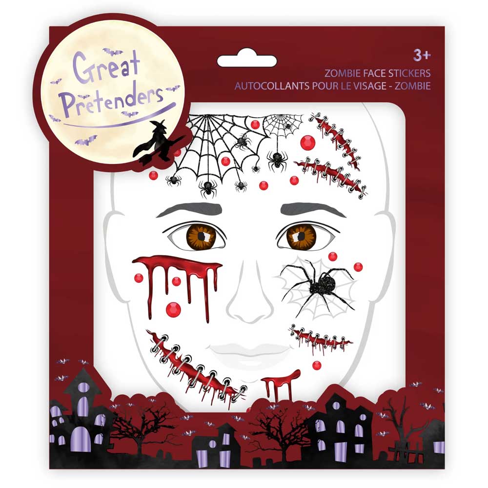 Great Pretenders Adesivi Da Viso Per Bambini, Zombie Face Stickers