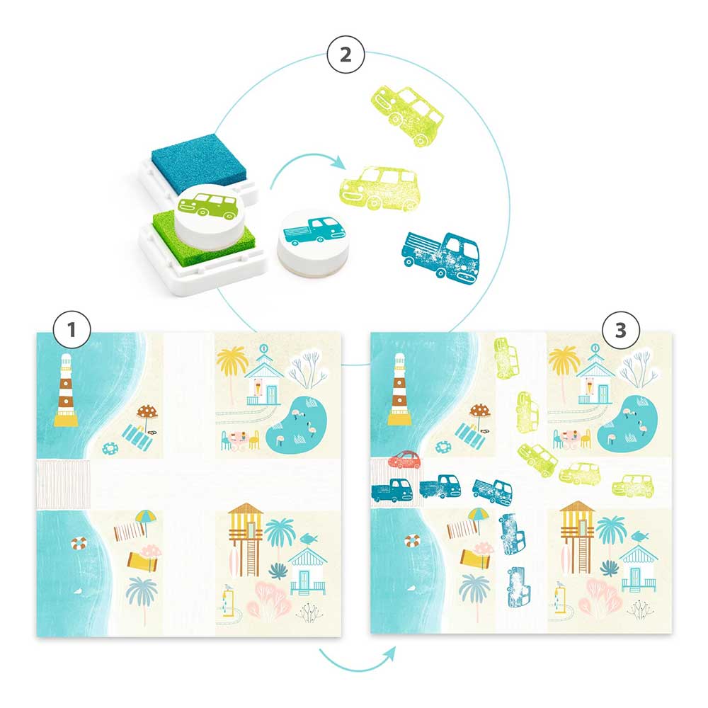 Djeco Stamps Traffic - Set Timbri a Tema Veicoli