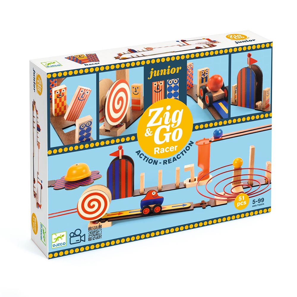 Djeco Zig & Go Junior - Racer - 51 Pezzi Il Gioco di Reazione a Catena per Piccoli Costruttori!