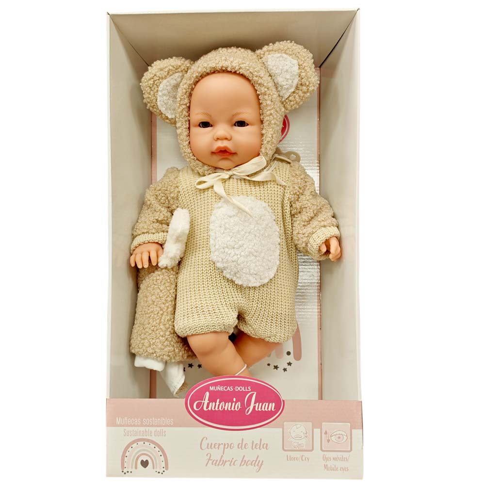 Antonio Juan, Bambola 37 Cm Neonata, Llorona con Vestito da Orsetto, Corpo In Tessuto