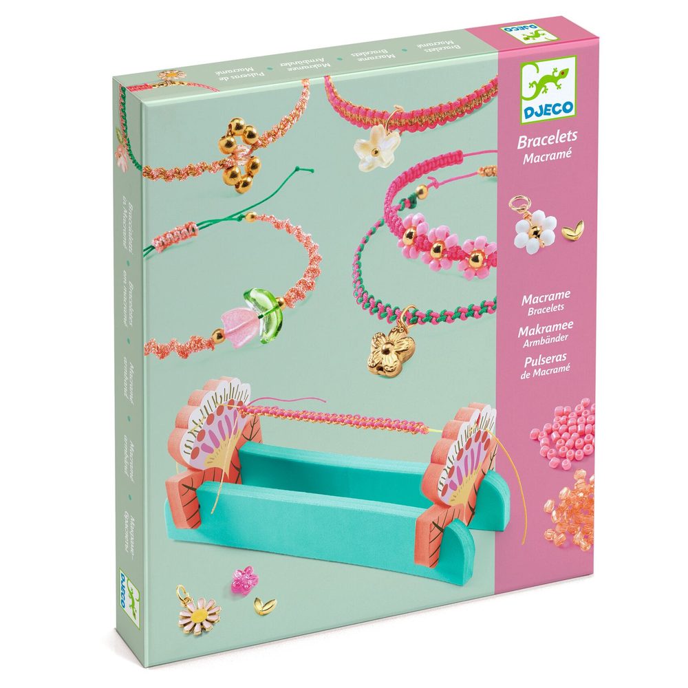 Djeco Kit Braccialetti in Macramè Rosa con Perline e Charm