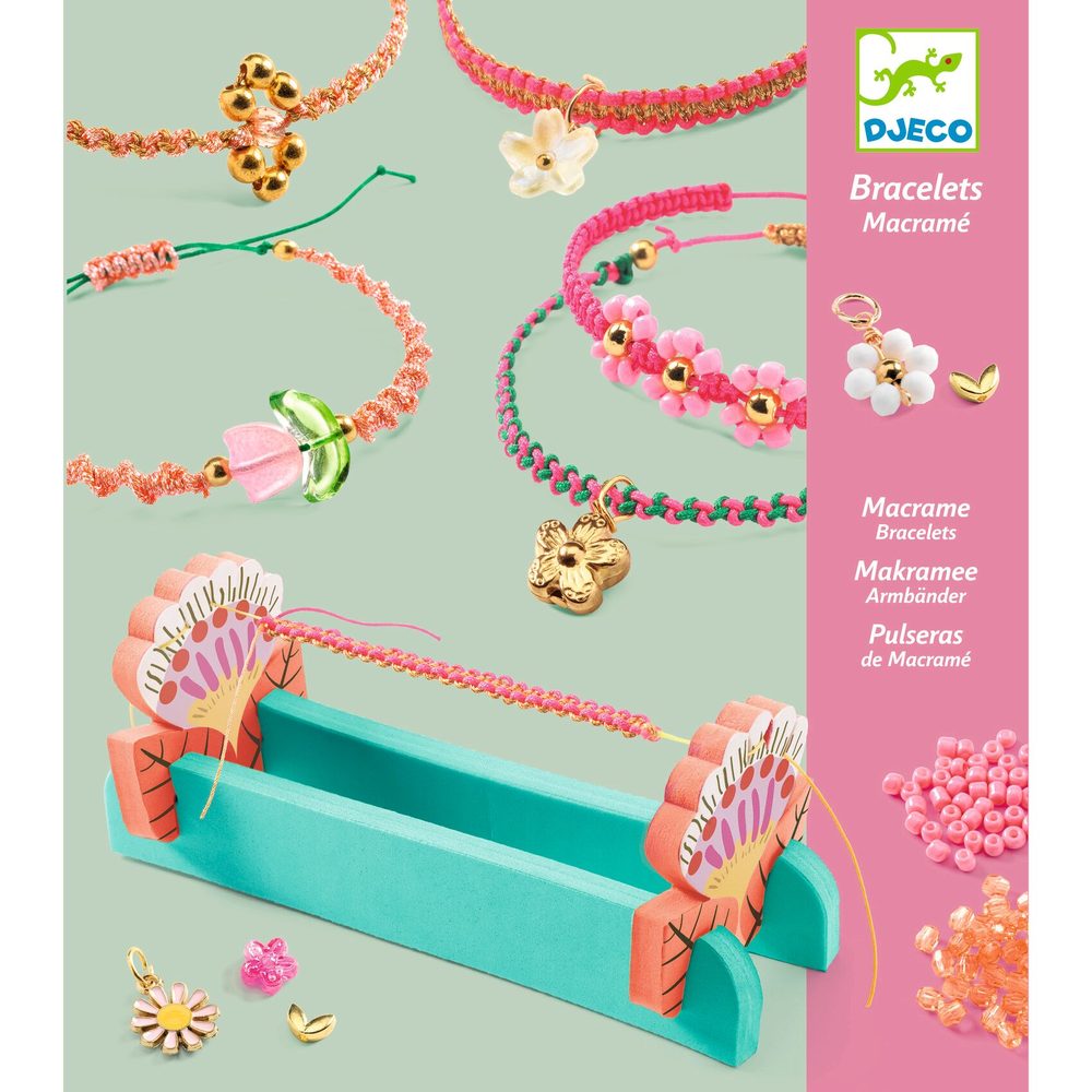 Djeco Kit Braccialetti in Macramè Rosa con Perline e Charm