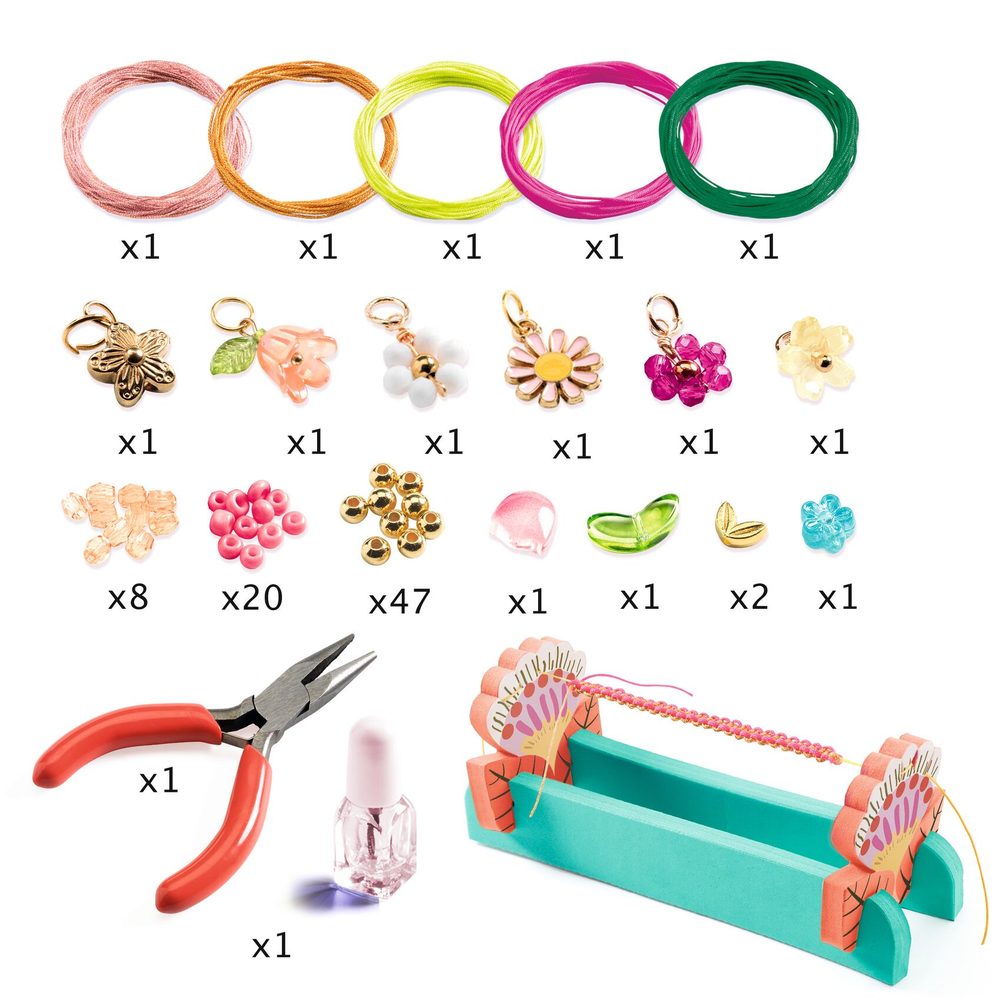Djeco Kit Braccialetti in Macramè Rosa con Perline e Charm