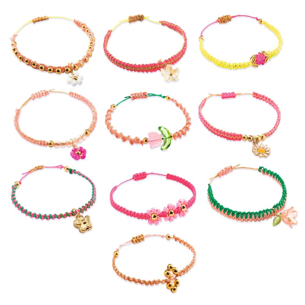 Djeco Kit Braccialetti in Macramè Rosa con Perline e Charm