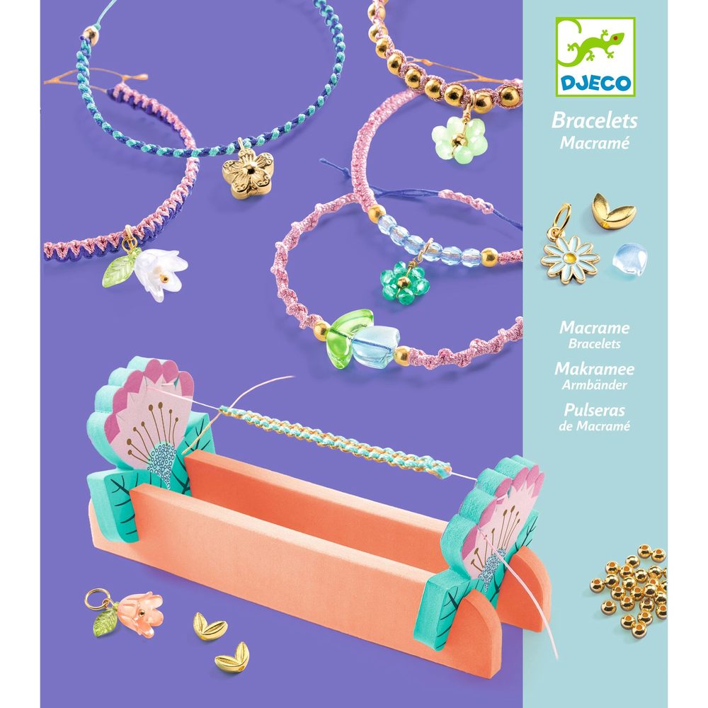 Djeco Kit Braccialetti in Macramè Blu con Perline e Charm