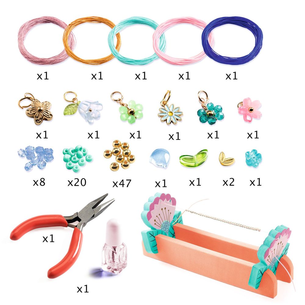 Djeco Kit Braccialetti in Macramè Blu con Perline e Charm
