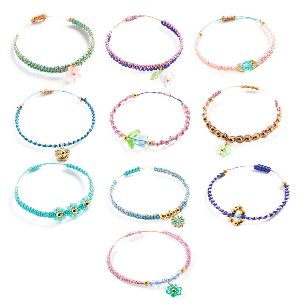 Djeco Kit Braccialetti in Macramè Blu con Perline e Charm