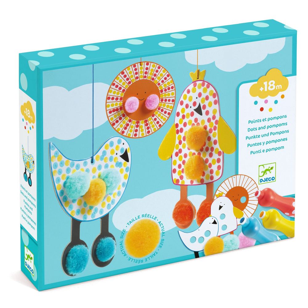 Djeco Punti e Pompom Nel Cielo Primo Kit Creativo 18 mesi