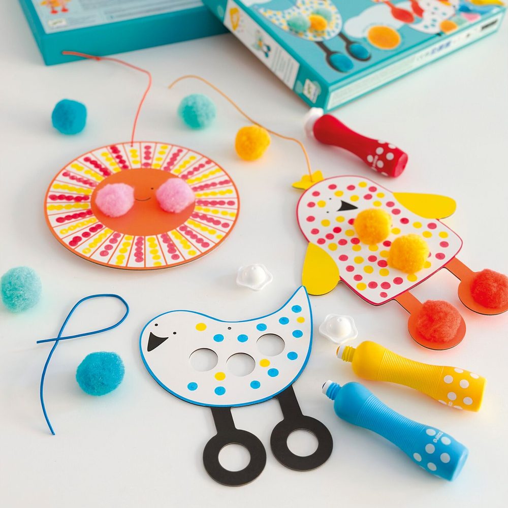 Djeco Punti e Pompom Nel Cielo Primo Kit Creativo 18 mesi