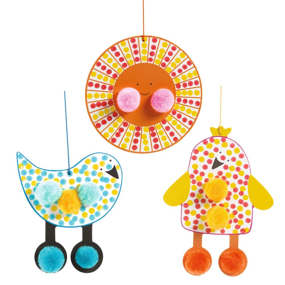 Djeco Punti e Pompom Nel Cielo Primo Kit Creativo 18 mesi