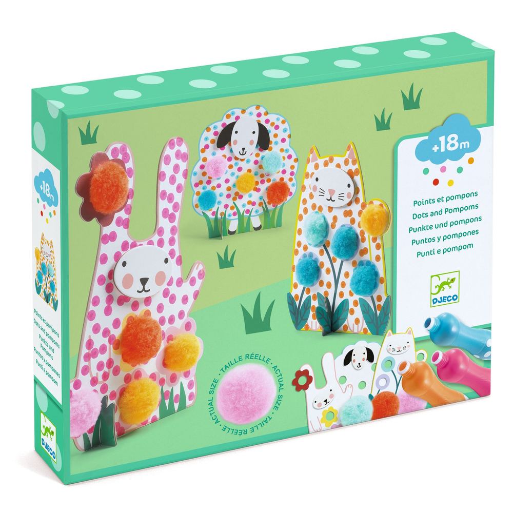 Djeco Punti e Pompom Nell'Erba Primo Kit Creativo 18 mesi