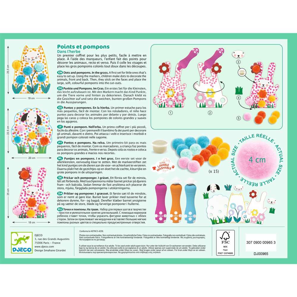 Djeco Punti e Pompom Nell'Erba Primo Kit Creativo 18 mesi