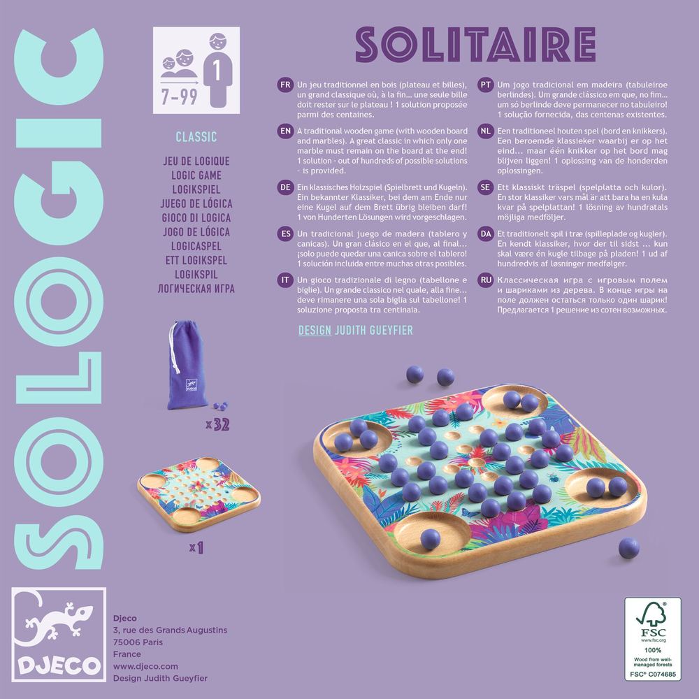Djeco Solitario in Legno Gioco di Logica Sologic