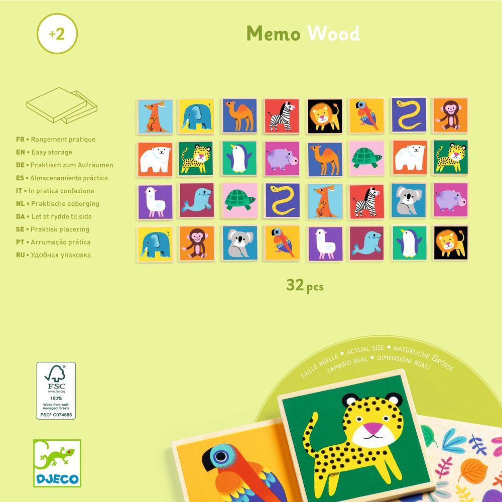 Djeco Memory in Legno Memo Wood Animali Selvatici dai 2 anni