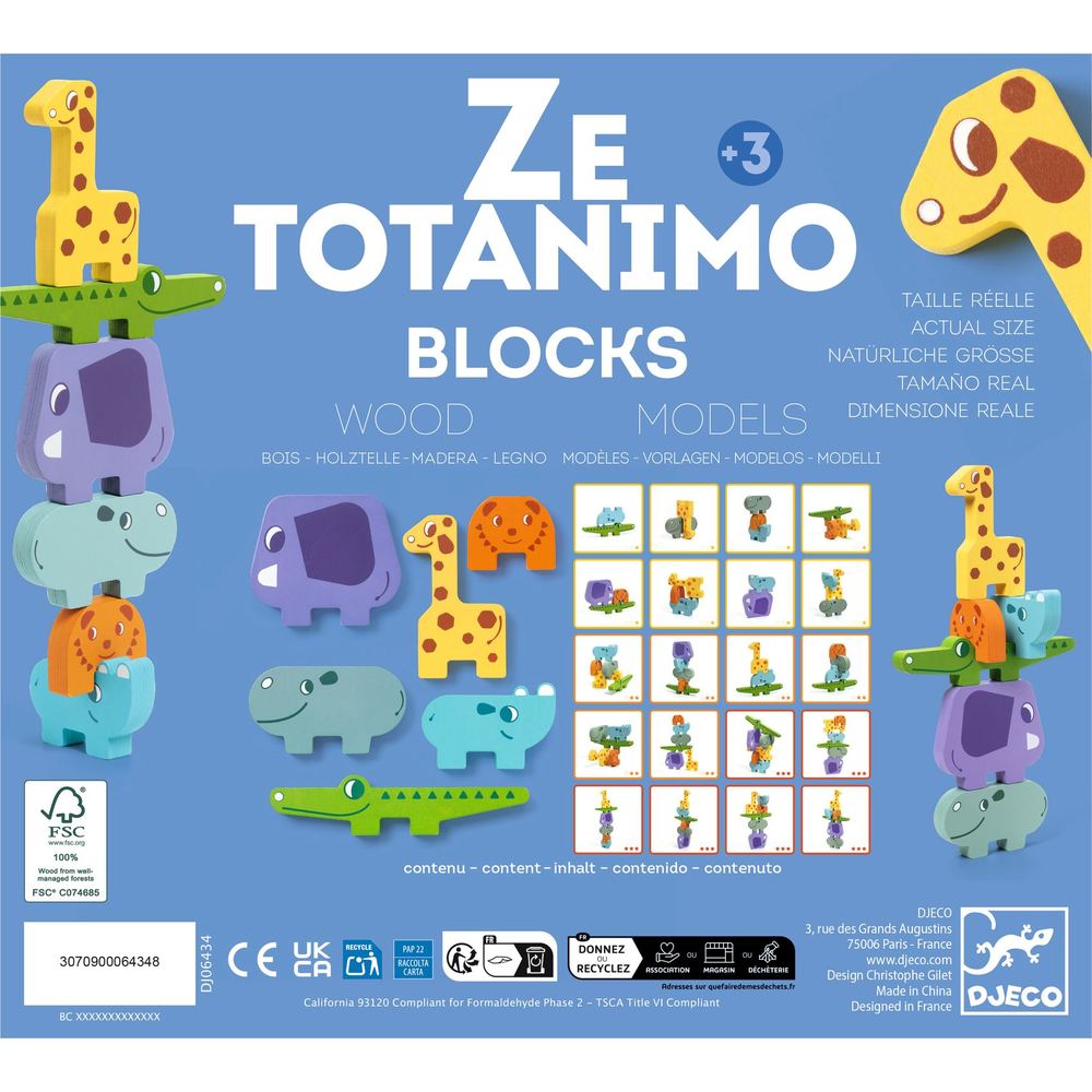 Djeco Gioco di Equilibrio in Legno Ze Totanimo Animali Impilabili