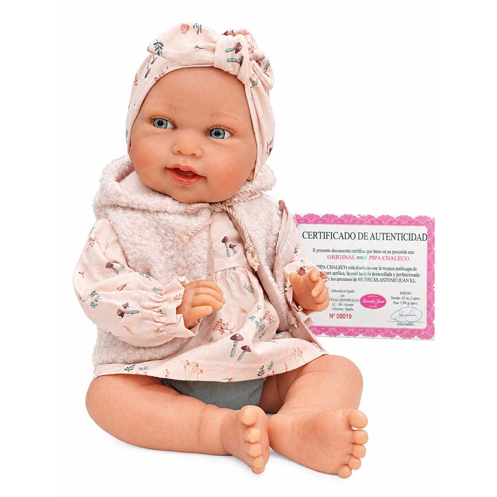 Antonio Juan Bambola Cm 42 Sweet Reborn Pipa Chaleco