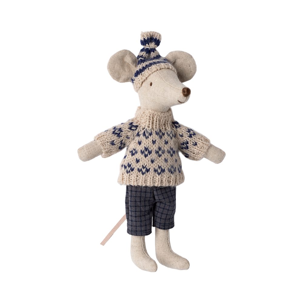 Maileg Topo Papà D'Inverno Con Set Da Sci Blu