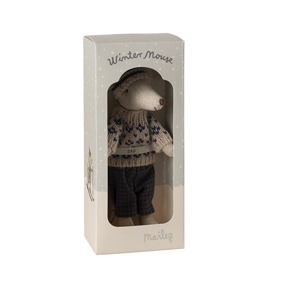 Maileg Topo Papà D'Inverno Con Set Da Sci Blu