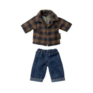 Maileg Camicia A Quadri Marrone E Jeans Per Topo Papà