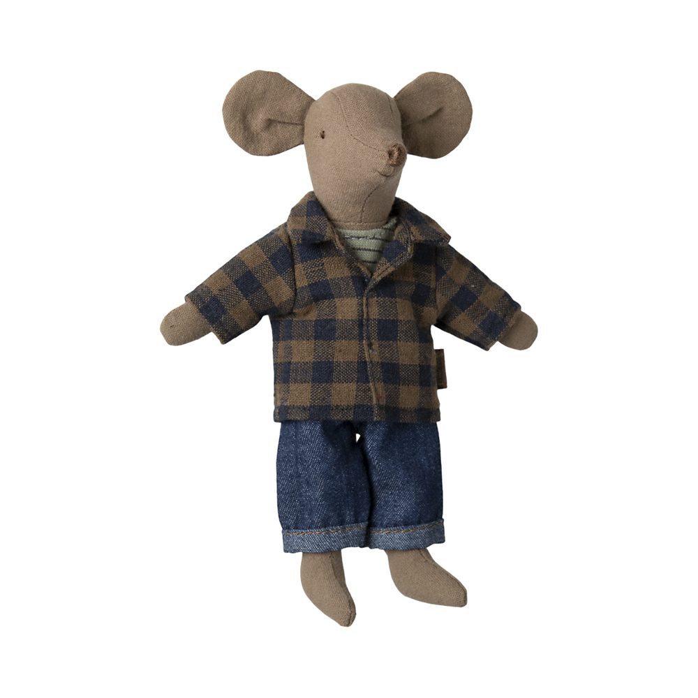 Maileg Camicia A Quadri Marrone E Jeans Per Topo Papà