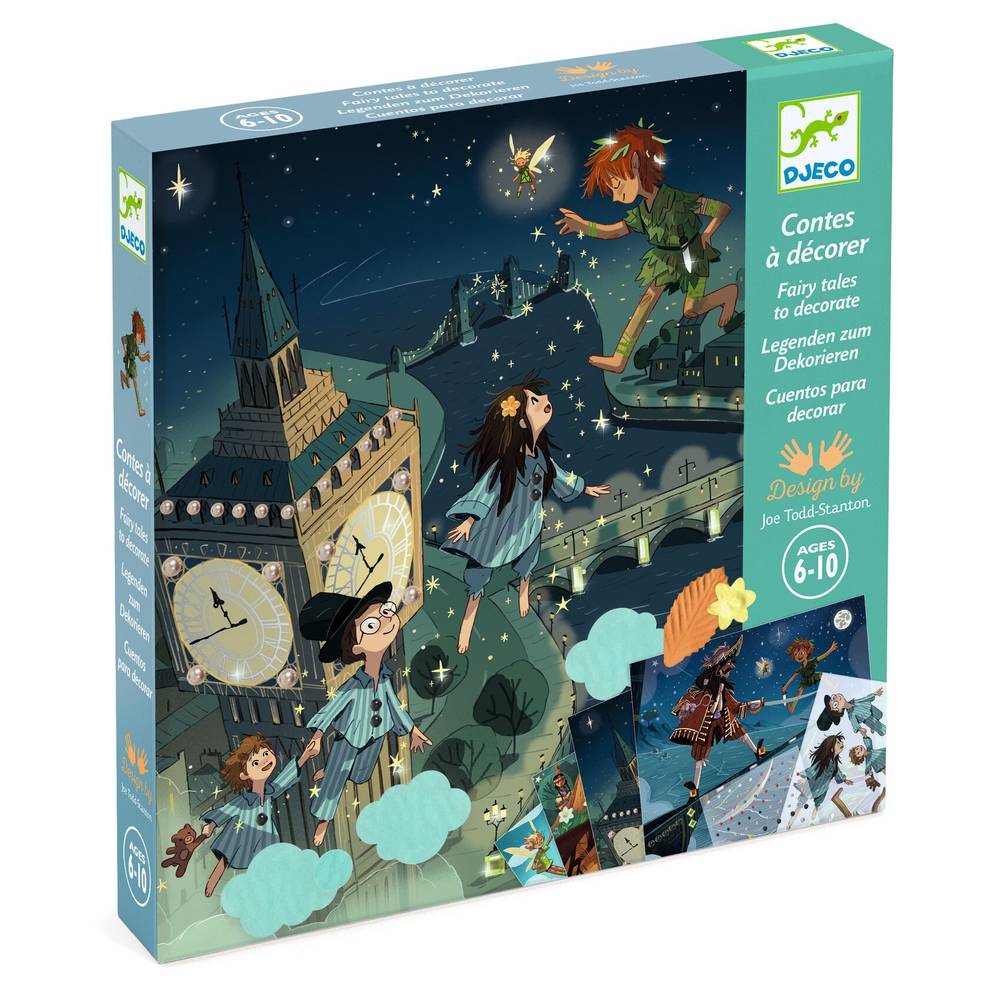 Djeco Kit Creativo Peter Pan 4 Attività Decalcomanie e Strass