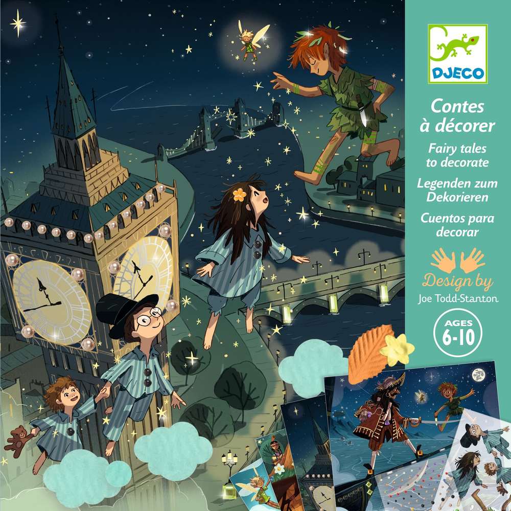 Djeco Kit Creativo Peter Pan 4 Attività Decalcomanie e Strass